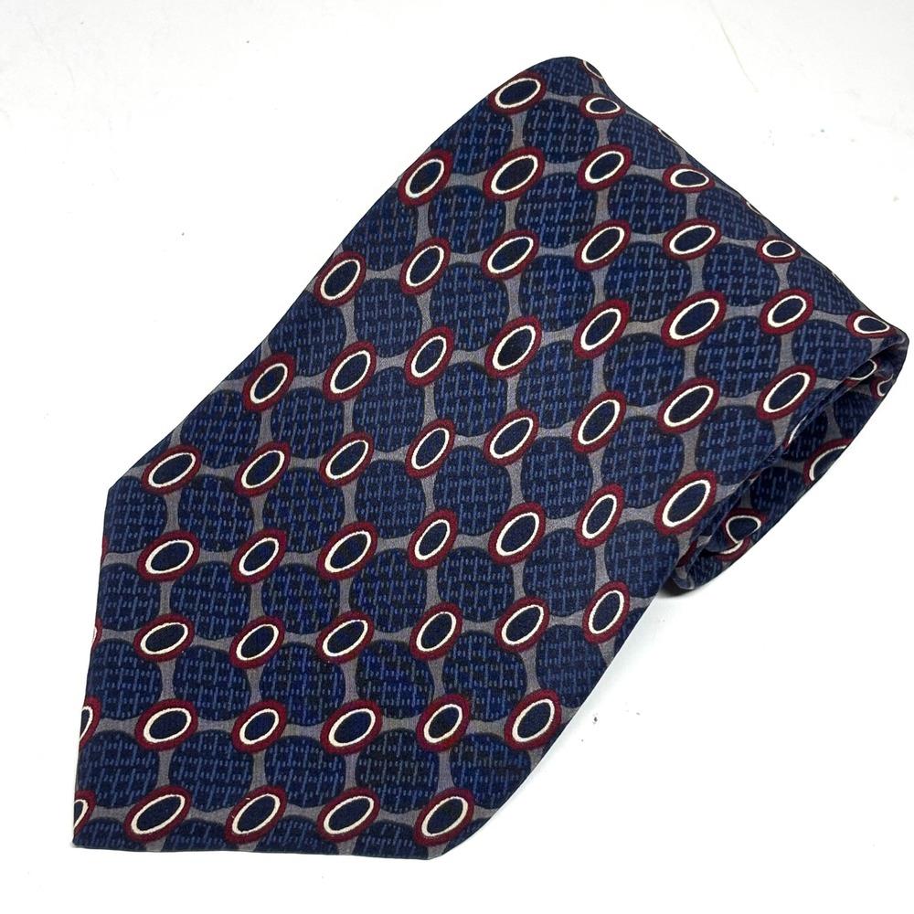 Geoffrey Beene Silk Tie Mens OS Blue Grey Red Geometric Italian Fabric